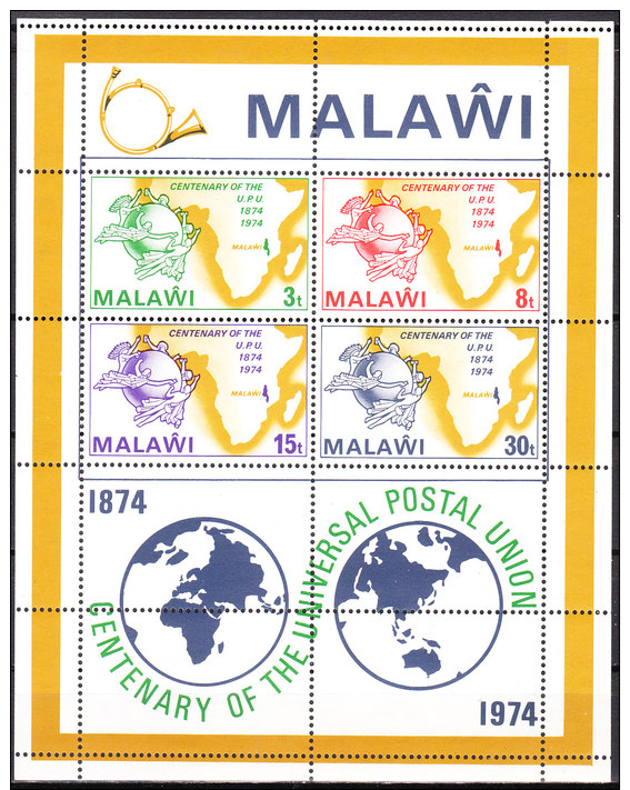 MALAWI Block 36(216C-9C) "100 Jahre Weltpostverein UPU" MNH / ** / Postfrisch - Malawi (1964-...)
