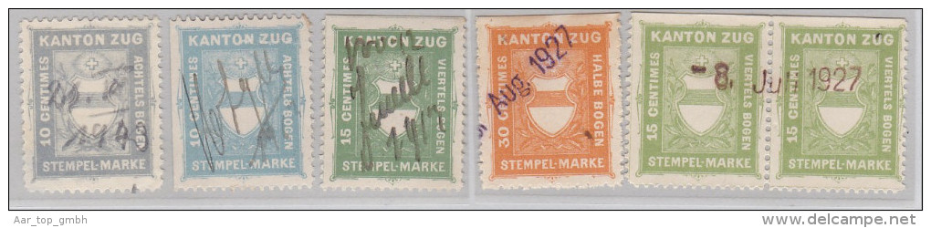 Heimat ZG Kanton Zug Lot Mit 6 Fiskalmarken Gebührenmarken - Revenue Stamps