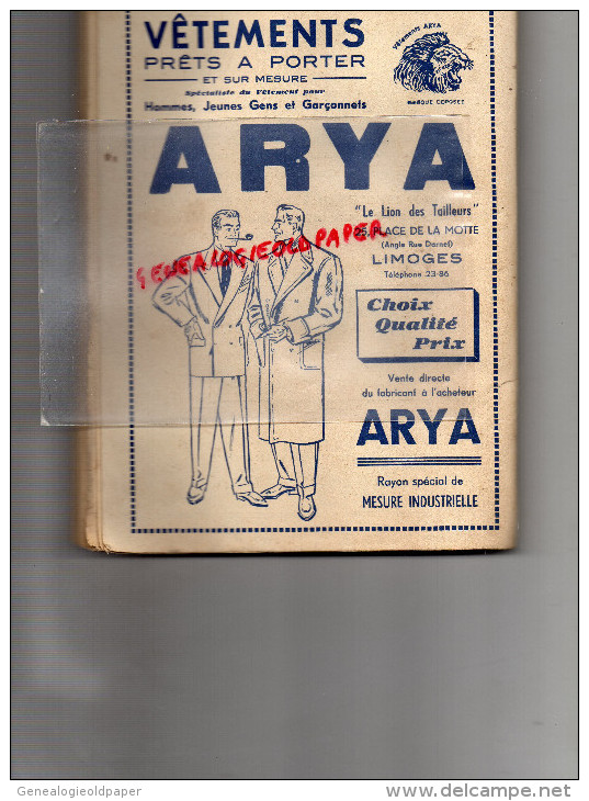 87 - LIMOGES - ALMANACH 1952- LE POPULAIRE DU CENTRE - VETEMENTS ARYA -PLACE DE LA MOTTE- - Ohne Zuordnung