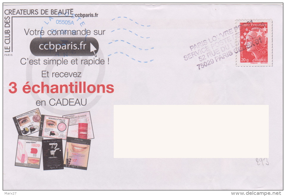 Griffe 4 Lignes Paris Louvre PDC21 Service Poste Réponses 52 Rue Du Louvre 75028 PARIS CEDEX - Handstempels