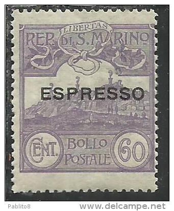 REPUBBLICA DI SAN MARINO 1923 ESPRESSO SPECIAL DELIVERY CENT. 60c MNH BEN CENTRATO - Francobolli Per Espresso