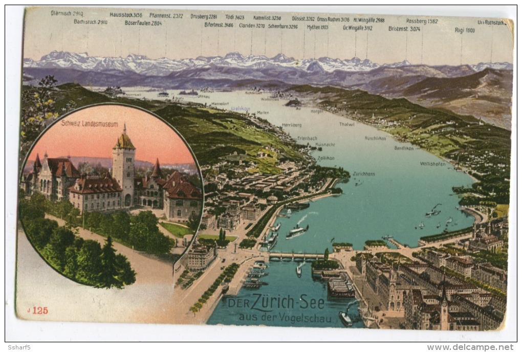 Der Zürich See Farblich Aus Der Vogelschau Um 1908 - Zürich