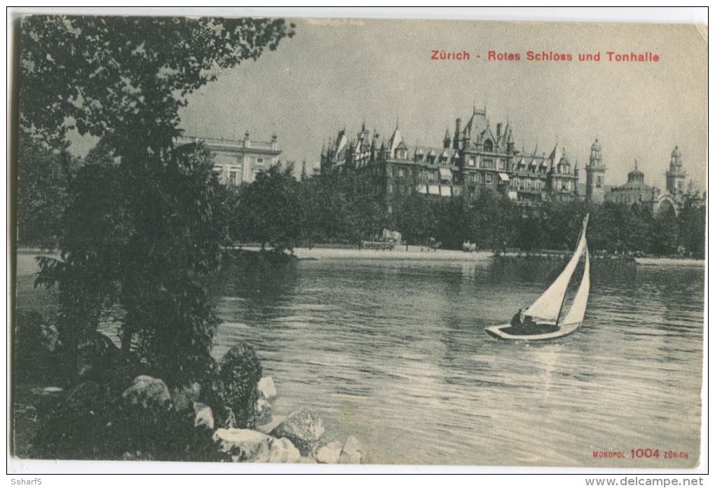 Zürich Rotes Schloss Und Tonhalle Stempel Zürich 3 Fil. Bahnhof Um 1908 - Zürich