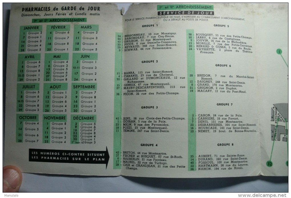 Calendrier Plan Des Pharmacie De Garde 1962 1er Et IIe Arrondissement Paris - Publicité Pâte Gingivale Specia - Kleinformat : 1961-70