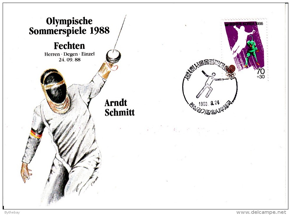 Korea, South Cover Scott #B28 Fencing Medal Winner Arndt Schmitt - Summer Olympics 1988 Seoul - Zomer 1988: Seoel