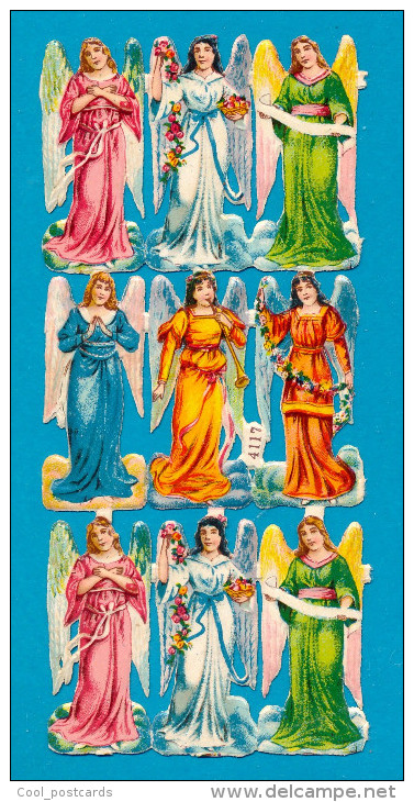 VICTORIAN SCRAP, DECOUPIS  ANCIENS GAUFRE,  PLANCHE ANGE 3 X 3 SHEET No 4117,  ANGEL MINT Cond,  Ca 13.5 X 6  Cm - Engel