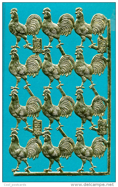 VICTORIAN SCRAP, DECOUPIS ANCIENS, PLANCHE DRESDEN DOREE PAQUES LE COQ 3x4 MINT Cond, ROOSTER 9x13.5  Cm - Paasmotief