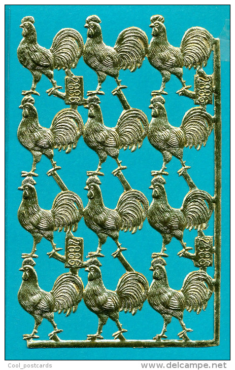 VICTORIAN SCRAP, DECOUPIS ANCIENS, PLANCHE DRESDEN DOREE PAQUES LE COQ 3x4 MINT Cond, ROOSTER 9x13.5  Cm - Motiv 'Ostern'