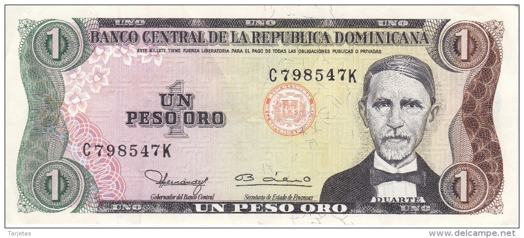 BILLETE DE LA REPUBLICA DOMINICANA DE 1 PESO ORO DEL AÑO 1980  (BANKNOTE) - Dominikanische Rep.
