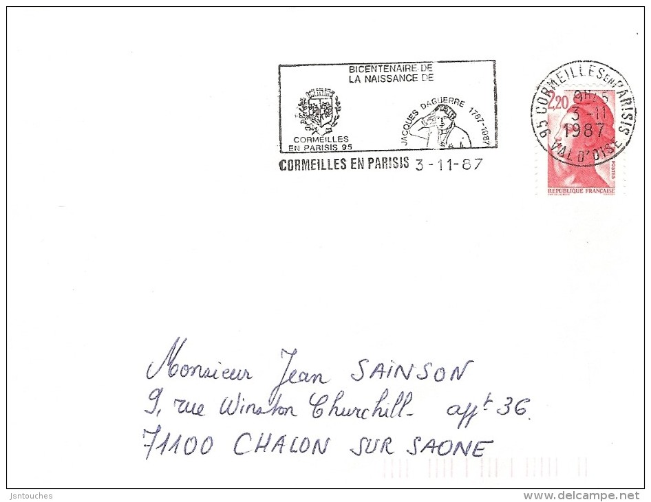 CORMEILLES EN PARISIS_Flamme PHOTO_ 200° Ann. Naissance De DAGUERRE_1987_sur Lettre - Mechanical Postmarks (Advertisement)