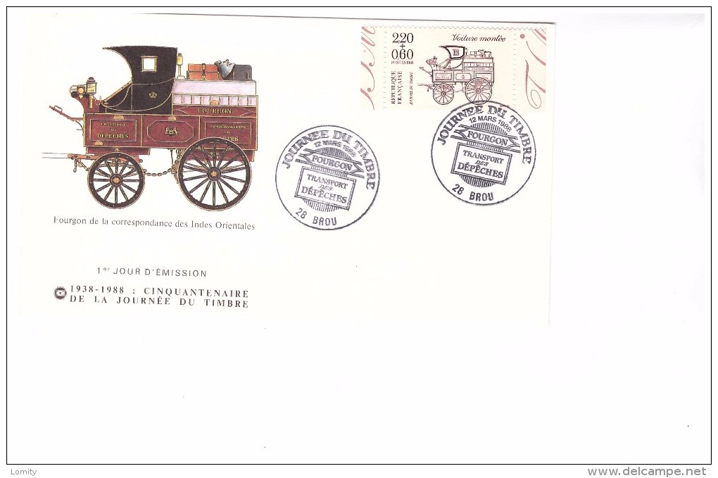 Enveloppe Premier Jour Poste PTT Facteur Fourgon Correspondance Indes Orientales Journée Timbre Transport Depeches 1988 - Post