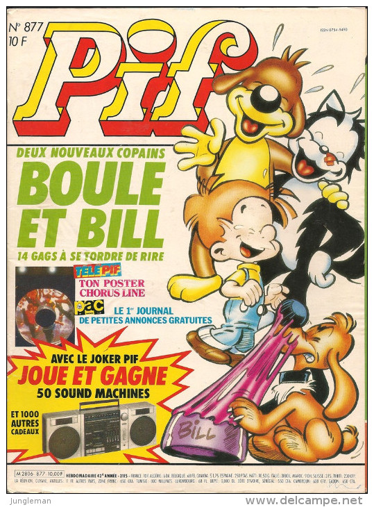 Pif N° 877 De Jan 1986 - Avec Boule & Bill, Léonard, Smith & Wesson, Les Rigolus Et Les Tristus. Revue En BE - Pif & Hercule