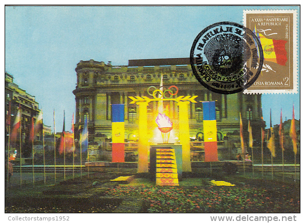 37257- BUCHAREST- THE OLYMPIC FLAME, REPUBLIC ANNIVERSARY, MAXIMUM CARD, 1982, ROMANIA - Maximumkarten (MC)