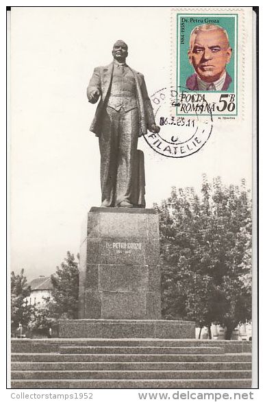 37278- DEVA- PETRU GROZA STATUE, MAXIMUM CARD, 1985, ROMANIA - Maximumkarten (MC)