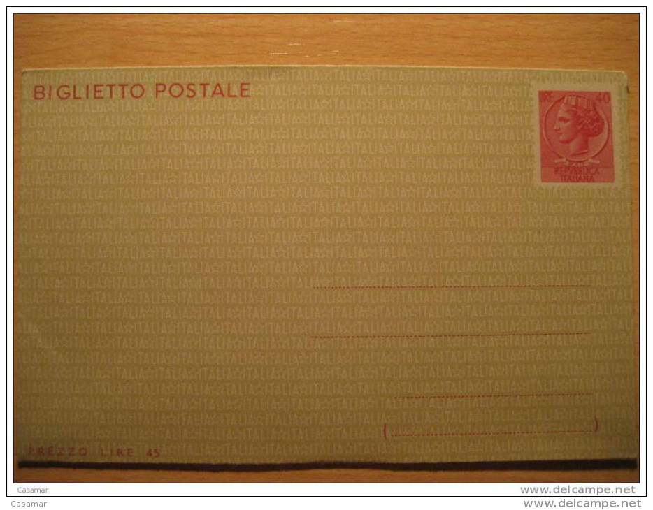 40c Biglietto Postale Billete Sobre Entero Postal Stationery Enveloppe Cover Post Card Cartolina Postale Italy Italia - Entero Postal