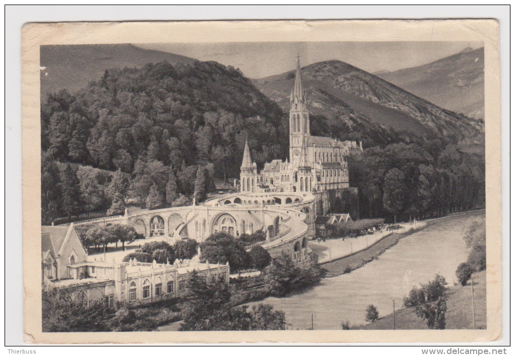 Mercure 45ct Vert Seul Sur Carte De Lourdes Pour Belgique 1939 Vue De La Basilique - 1938-42 Mercure