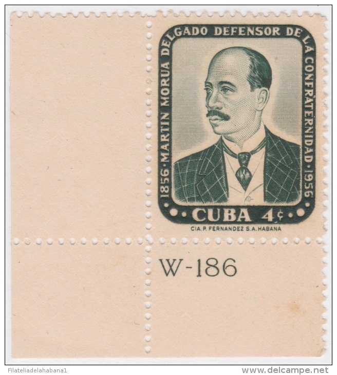 1957-185 CUBA REPUBLICA 1957. 4c Ed.6871. MARTIN MORUA DELGADO. PLATE NUMBER . LIGERAS MANCHAS - Ongebruikt