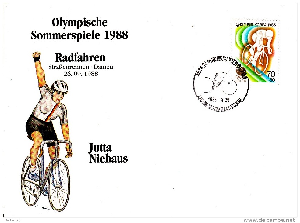 Korea, South Cover Scott #B26 Cycling Medal Winner Jutta Niehaus - Summer Olympics 1988 Seoul - Ete 1988: Séoul