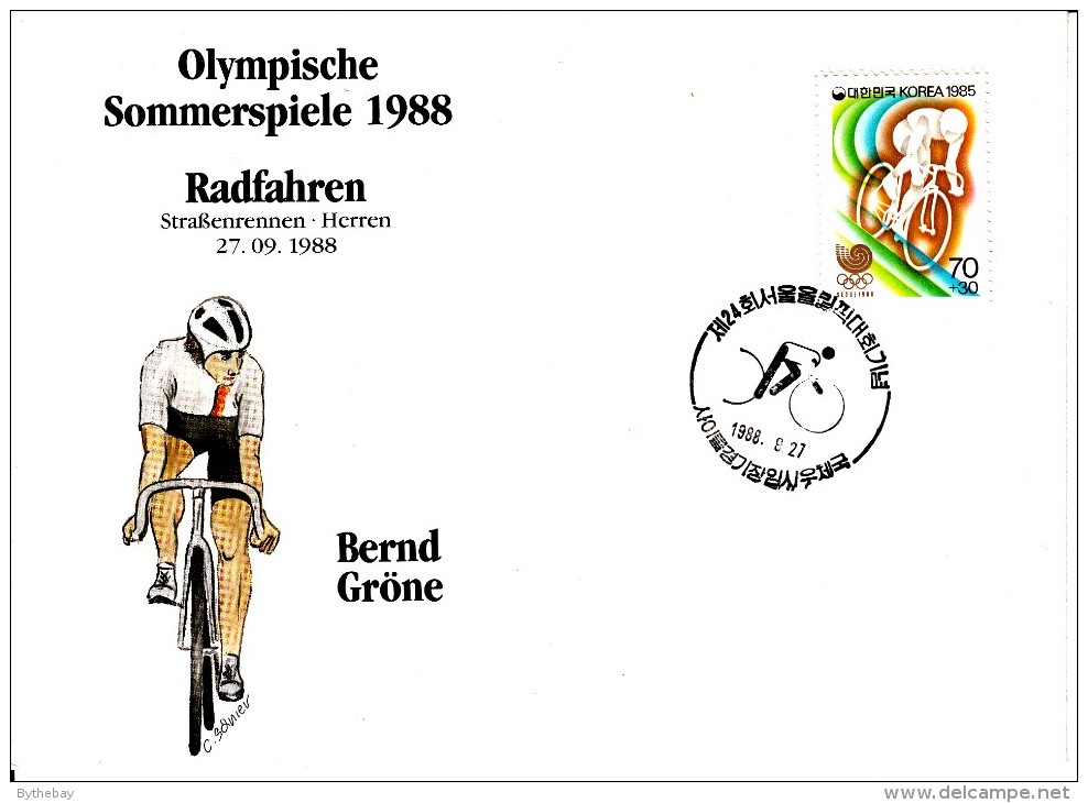 Korea, South Cover Scott #B26 Cycling Medal Winner Bernd Grone - Summer Olympics 1988 Seoul - Ete 1988: Séoul