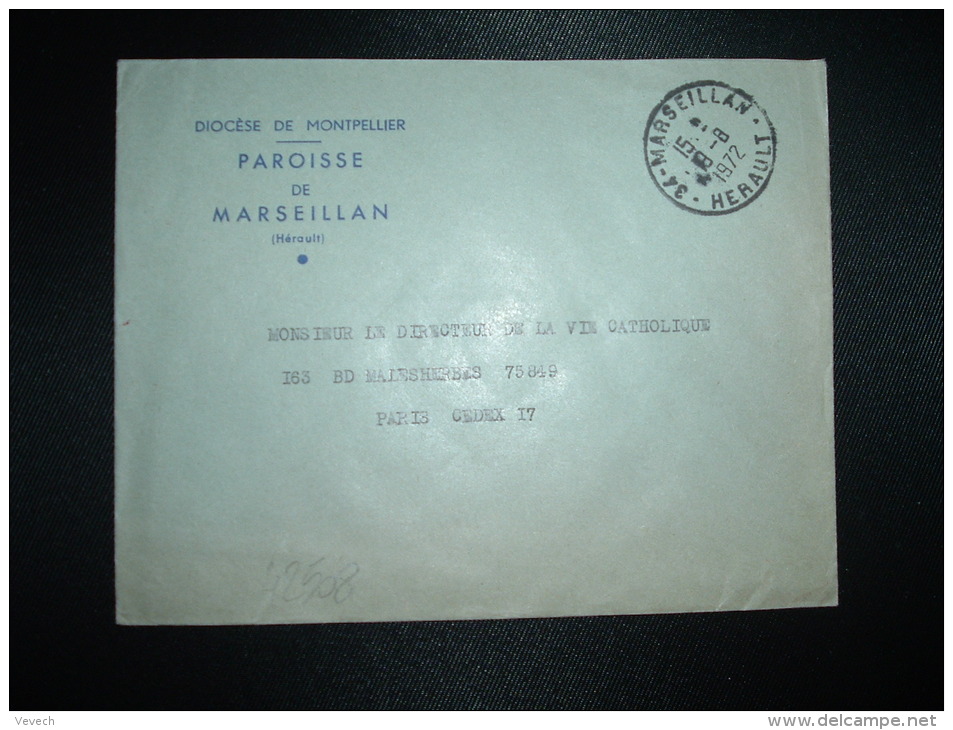 LETTRE OBL.19-8-1972 MARSEILLAN (34 HERAULT) DIOCESE DE MONTPELLIER PAROISSE - Autres & Non Classés