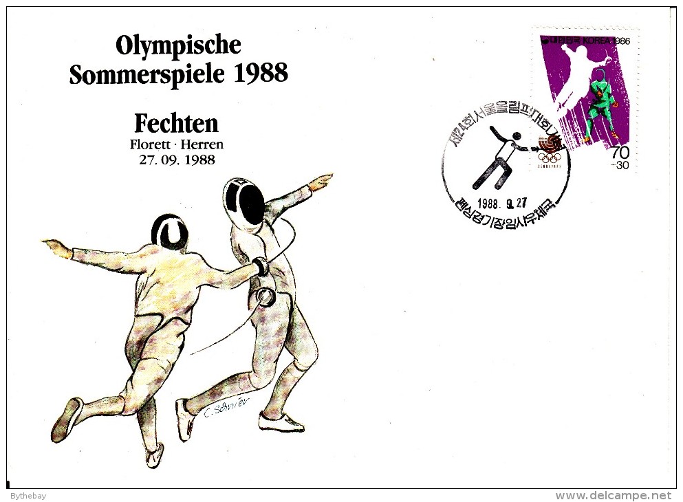 Korea, South Cover Scott #B28 Fencing Medal Winner Men's Foil Team - Summer Olympics 1988 Seoul - Ete 1988: Séoul
