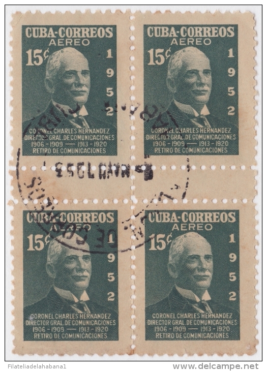 1952-231 CUBA REPUBLICA 1952. 15c Ed.514. CHARLES HERNANDEZ BLOCK 4 INTERPANEL GUTTER PAIR USADO - Used Stamps