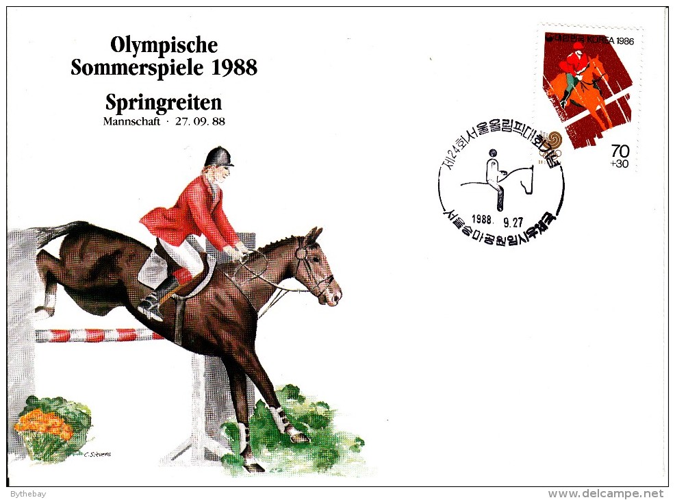 Korea, South Cover Scott #B27 Equestrian Medal Winner Jumping Team - Summer Olympics 1988 Seoul - Ete 1988: Séoul