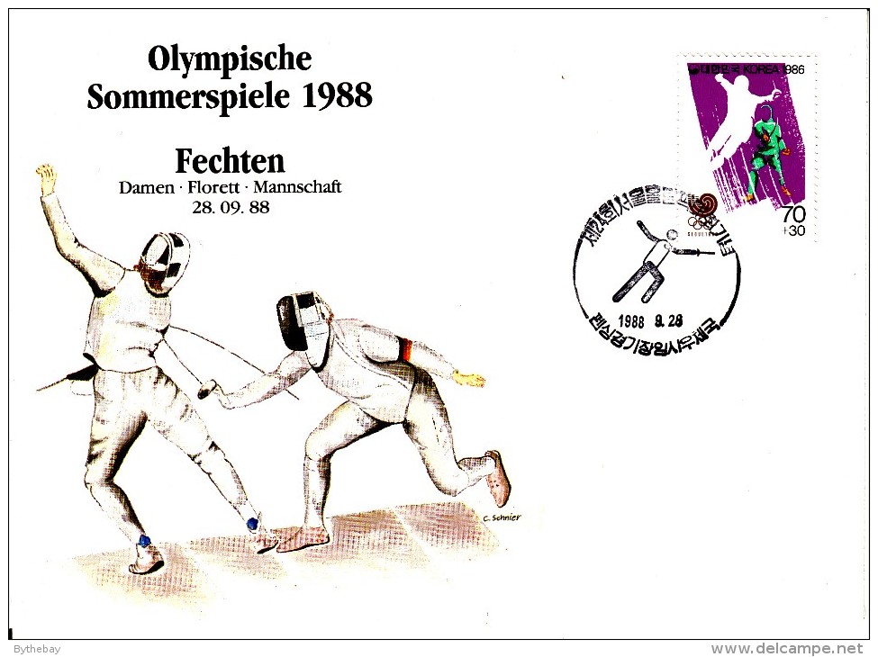 Korea, South Cover Scott #B28 Fencing Medal Winner Women's Team Foil - Summer Olympics 1988 Seoul - Ete 1988: Séoul