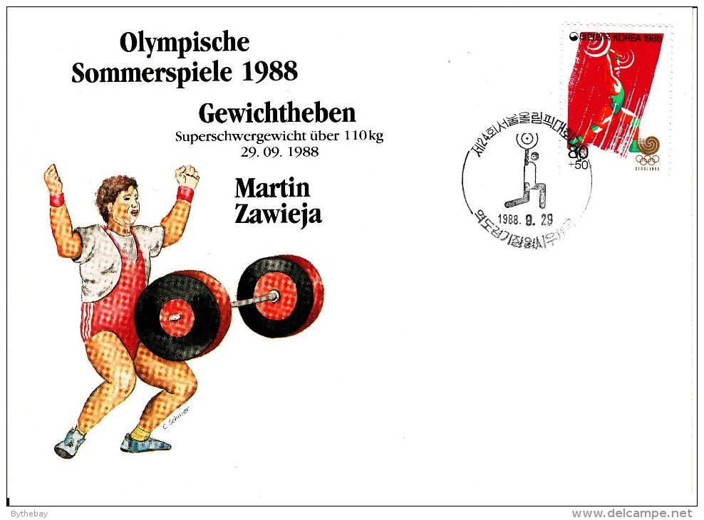 Korea, South Cover Scott #B35 Weightlifting Medal Winner Martin Zawieja - Summer Olympics 1988 Seoul - Ete 1988: Séoul