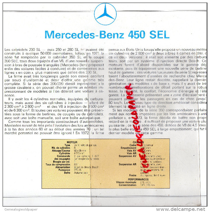 PHOTOGRAPHIE MERCEDES BENZ 450 SLC 1980-   AVEC DESCRIPTIF AU VERSO - Voitures