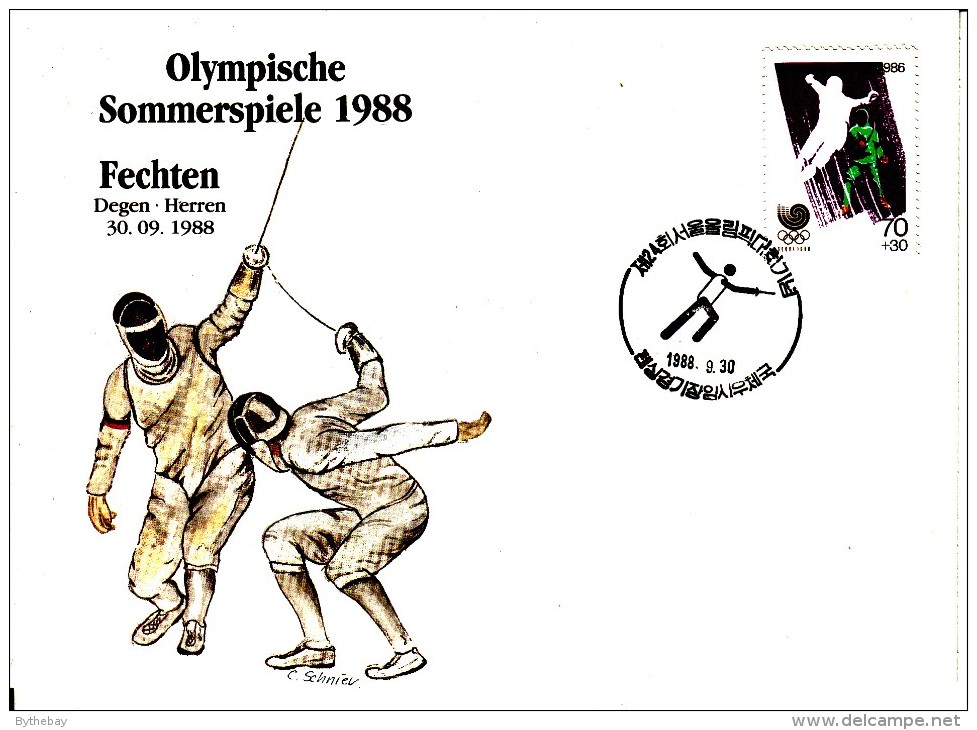 Korea, South Cover Scott #B28 Fencing Medal Winner Men's Epee Team - Summer Olympics 1988 Seoul - Ete 1988: Séoul