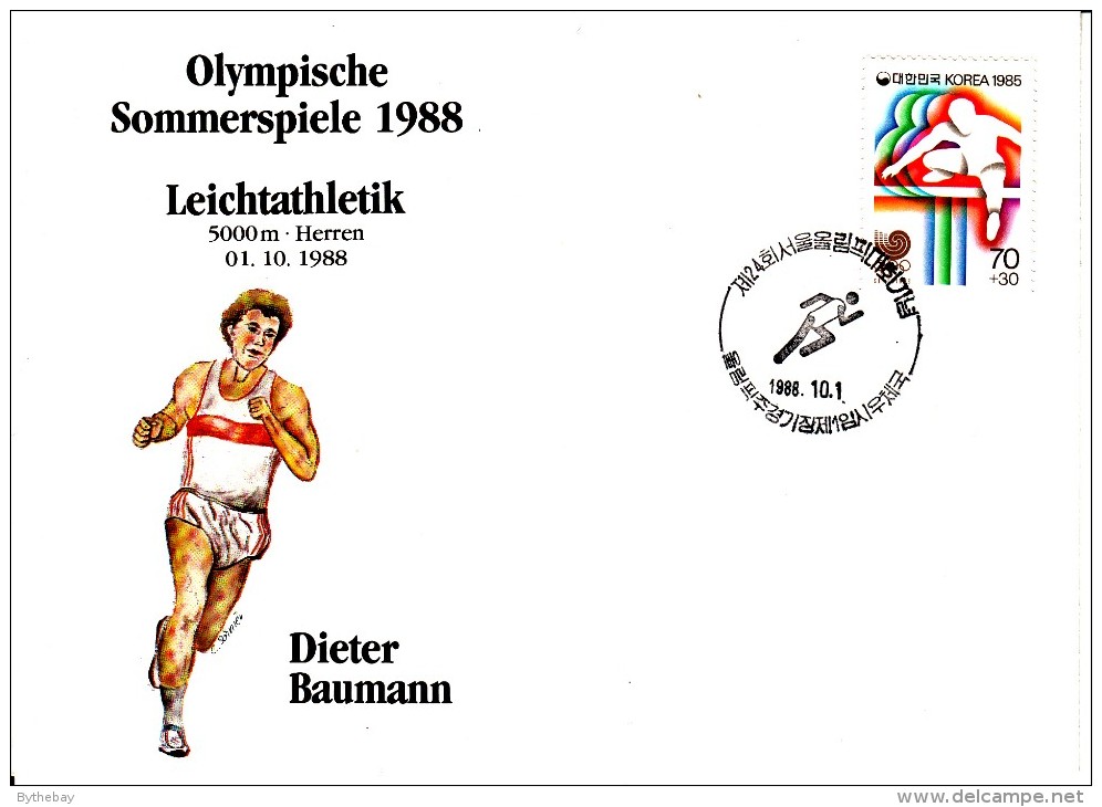 Korea, South Cover Scott #B21 Track And Field Medal Winner Dieter Baumann - Summer Olympics 1988 Seoul - Ete 1988: Séoul