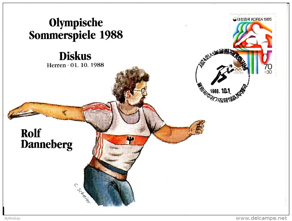 Korea, South Cover Scott #B21 Track And Field Medal Winner Rolf Danneberg - Summer Olympics 1988 Seoul - Ete 1988: Séoul