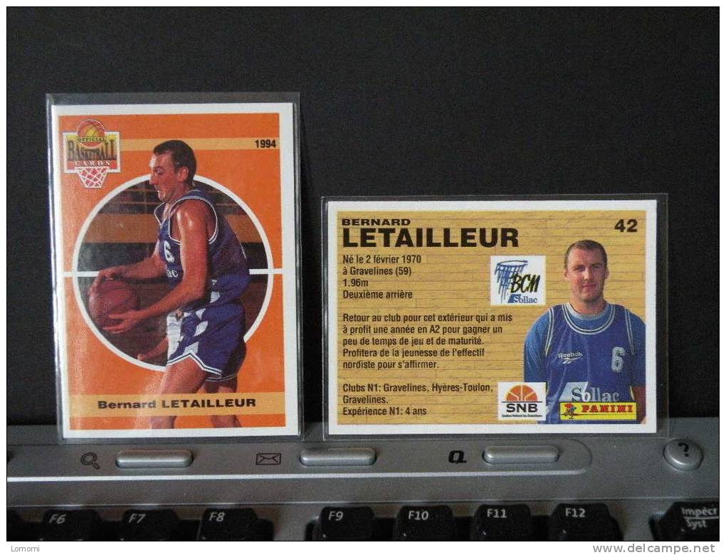 Carte  Basketball, 1994 équipe - Gravelines Sollac - Bernard LETAILLEUR - N° 42 - 2scan - Bekleidung, Souvenirs Und Sonstige