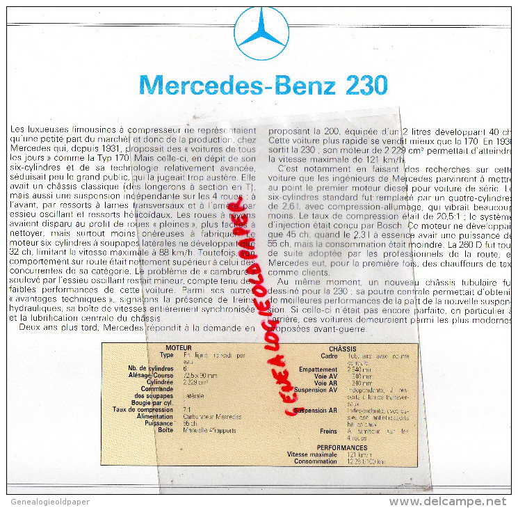 PHOTOGRAPHIE MERCEDES BENZ  230 - 1938 - AVEC DESCRIPTIF AU VERSO - Voitures