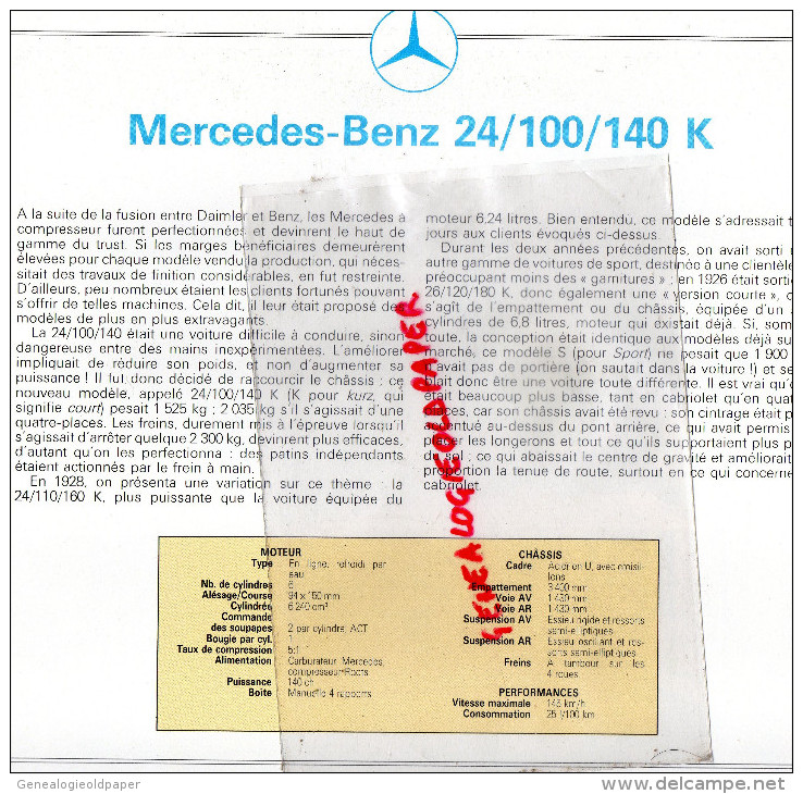 PHOTOGRAPHIE MERCEDES BENZ  24/100/140 K - 1926 - AVEC DESCRIPTIF AU VERSO - Voitures