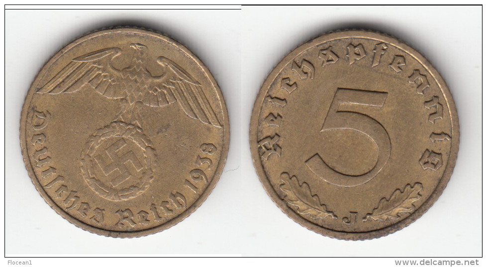 **** ALLEMAGNE - GERMANY - 5 REICHSPFENNIG 1938 J - 3ème REICH - THIRD REICH **** EN ACHAT IMMEDIAT - 5 Reichspfennig