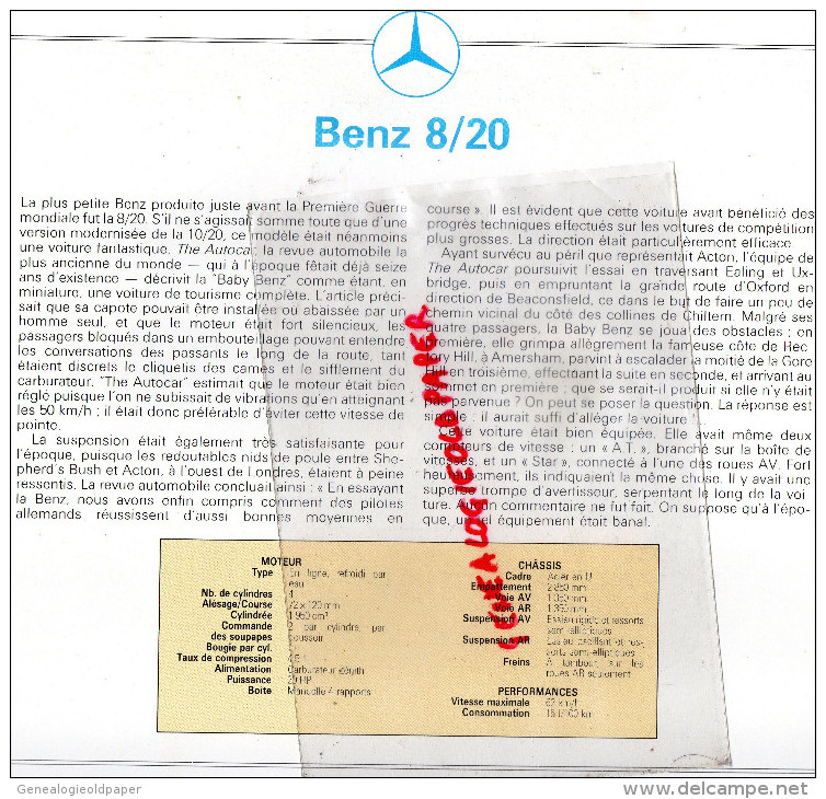 PHOTOGRAPHIE MERCEDES BENZ  8/20 - 1812  - AVEC DESCRIPTIF AU VERSO - Voitures