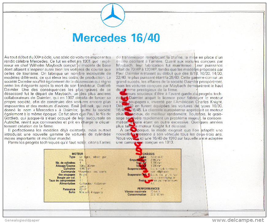 PHOTOGRAPHIE MERCEDES BENZ  16/40 - 1910  - AVEC DESCRIPTIF AU VERSO - Voitures