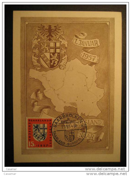 1957 Coat Of Arms Arm Saarland SAAR Sarre Saarbrucken Allemagne Germany Deutschland France - Storia Postale