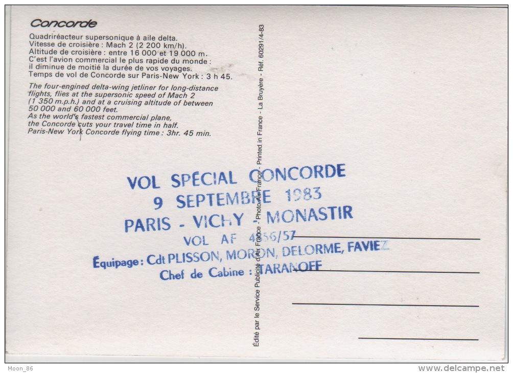 THEME AVION - CONCORDE - VOL SPECIAL 1983 VOIR AU DOS - 1946-....: Modern Tijdperk