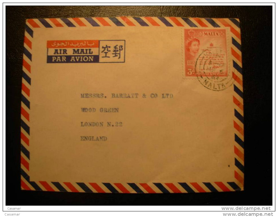 Valletta To London Air Mail Cover Quenn Elisabeth 2 MALTA - Malta