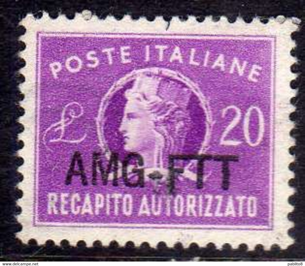 TRIESTE A 1954 AMG - FTT NUOVO TIPO DI SOPRASTAMPA ITALY OVERPRINTED RECAPITO AUTORIZZATO LIRE 20 MNH CENTRATO FIRMATO - Revenue Stamps