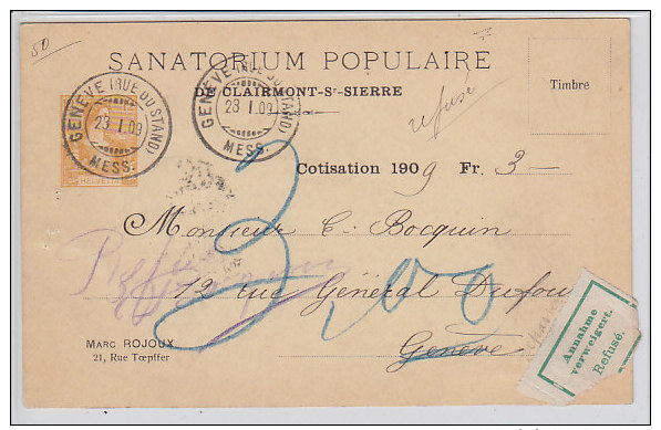 Clairmont-S-Sierre (VS) Sanatorium Populaire Ganzsache/Entiers, Privatzudruck, 1909   ***30111 - Sierre