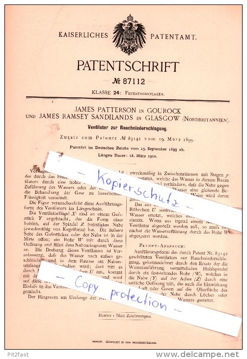 Original Patent  - James Patterson In Gourock Und James Ramsey Sandilands In Glasgow , 1895 , !!! - Renfrewshire