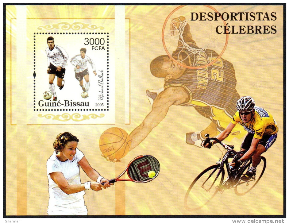 GUINEA BISSAU 2005 - FAMOUS SPORTSMEN - FOOTBALL: MICHAEL BALLACH - SHEET - BASKETBALL / TENNIS / CYCLING - Neufs