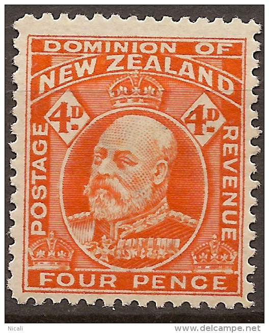 NZ 1909 4d Orange KEVII P14 SG 396 HM #RV44 - Unused Stamps