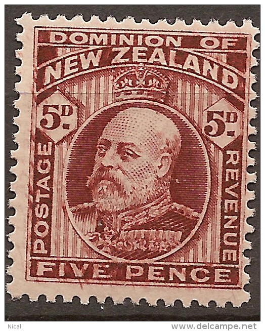 NZ 1909 5d Brown KEVII P14x14,5 SG 391 HM #RV43 - Unused Stamps