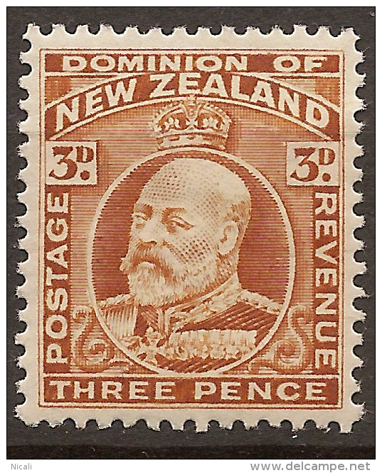 NZ 1909 3d Chestnut KEVII P14x14,5 SG 389 HM #RV41 - Unused Stamps