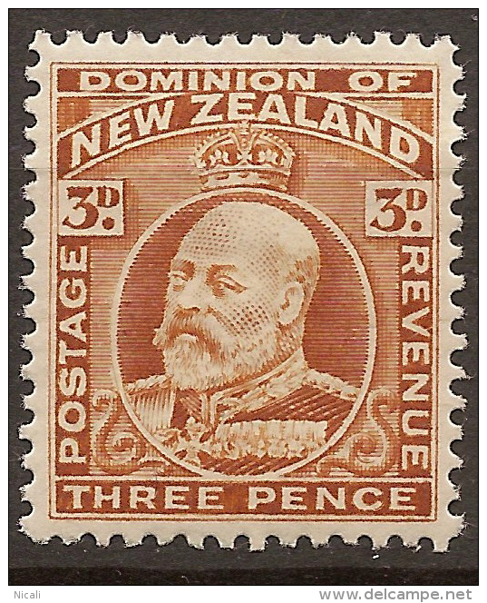 NZ 1909 3d Chestnut KEVII P14x14,5 SG 389 HM #RV41 - Neufs